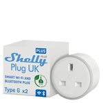 Shelly Plus Plug UK - Smart Wi-Fi Outlet with Power Metering, 13А, Max 3000W, Socket Remote Control, Electricity Usage, Custom Schedules & Timer, LED Indicator, Alexa, Google Home (2 Pack)