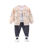 Bold N Elegant Fun Cartoon Bear Kids T-shirt with Jacket & Jogger Pants 3 piece Winter Clothing Set for Infant Toddler Baby Boys Girls (Cream - Grey, 2-3 Years)