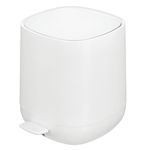 mDesign Plastic 1.3 Gallon/5 Liter Trash Can Waste Basket for Bathroom with Lid, Step Pedal Dustbin, and Removable Liner Bucket - Small Garbage Bin for Bathroom, Bedroom, or Office - White