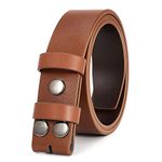 WERFORU Mens Leather Belt Strap Without Buckle Replacement Leather Belt Strap with Snap on Buckle Width 1.5 Inch Brown