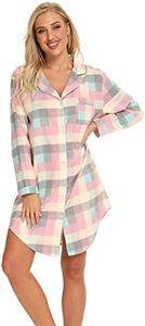 Misscoo Pijama de algodón para Mujer, Pijama con Botones de Manga Larga, Pijama de Franela (Cinco Tallas)