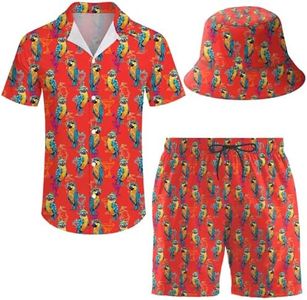 ifamawlea Parrot Men's 2 Piece Hawaiian Shirt Shorts Button Down Rave Shirt and Shorts Sets with Bucket Hats XL