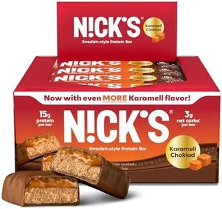 Nick's Protein Bars Chocolate Caramel | 15g protein | 190 calories | Low Carb Keto Friendly Snacks No Added Sugar (Multipack 12 bars x 50g)