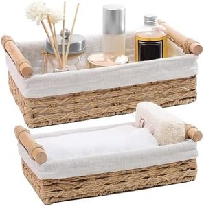 MZDMY Storage Basket,Storage Organiser, Toilet Paper Basket, Countertop Decoration Box, Wicker Basket for Home Decoration and Bathroom Organization With Handles 2-Piece Set (Beige)