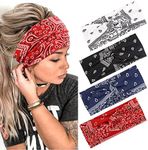 AKTVSHOW Headbands for Women Knotted Headband Elastic Head Bands Women's Hair Band Non-Slip Turban Printed Stylish Sport Sweat Hair Wrap for Girls Cute Hair Accessories 4PCS