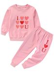 Cute Baby Toddler Girl Clothes Long Sleeves Shirt and Pants Outfit Heart Print Pullover Sweatpants Kids Set(PinkLove,90,12032b)