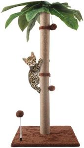 34'' Cat Scratching Post for Average Cats, Brown Palm Cat Tree, Cat Scratcher for Indoor Cats with Hanging Toy Balls for Large Cats and Kittens