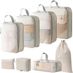 Lanmalaterra Compression Packing Cubes, Travel Packing Cubes Set of 8 Travel Packing Organisers Storage Bags Clothing Sorting Packages Travel Essentials Expandable Travel Bags for Luggage-Beige