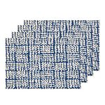 Shrahala Black Japanese Japanese Placemats, Blue Modern Ikat Table Mat Linen Burlap Washable Double-Deck Heat Insulation for Dining Table Kitchen Table Set of 4 (12 x 16 inch)