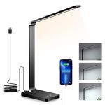 LED Desk Lamp Eye Caring Table Lamps Touch Control Study Lamps USB Bedside Lights with USB Charging Port, 3 Brightness & 5 Color Modes Reading Lamp Daylight Lamp for Home Office Bedroom Study Nails