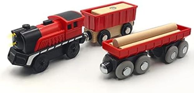 Battery Operated Cargo Train for Wooden Train Track Set Toys for Toddlers 3 4 5 Year Old Boys Kids Magnetic Couplings Construction site Fram Harbor Vehicle (Without Battery)
