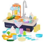 Toyshine Mist Spray Pretend Kitchen Running Water Play Set Toy with Utensils and Cutting Play Food for Boys Girls 3+
