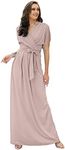 koh koh Plus Size Womens Long Formal Short Sleeve Cocktail Flowy V-Neck Casual Bridesmaid Wedding Party Guest Evening Cute Maternity Work Gown Gowns Maxi Dress Dresses, Dusty Pink XL 14-16