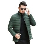 YOONIKK Men's Puffer Jacket, Quilted, Lightweight, Insulated, Zip-Up | Winter Bomber Jacket with Band Collar (IN, Alpha, M, Regular, Olive Green)