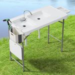 ERGMASTER Folding Fish Cleaning Table w/Double Sinks,42.6" Portable Camping Fish Fillet Station w/Outdoor Cleaning Station for Camping, Patio, Picnic