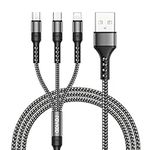 RAVIAD Multi Charger Cable, 3 in 1 Charger Cable [1.2M] Multiple USB Cable Nylon Braided with Micro USB Type C Lightning Cable Connector for iPhone, Android Samsung Galaxy, Huawei, Oneplus, LG- Grey