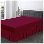 Non Iron Valance Sheet Double- Polycotton Fabric Frilly Bedding Sheets-Hotel Quality Elasticated Bed Skirt- Wine