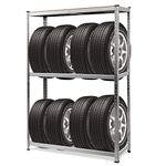 COSTWAY 3-Tier Tyre Rack Shelving, 8 Tyres Height Adjustable Wheel Storage Racking with Non-Slip Foot Pads, Heavy Duty Tire Shelf Stand for Garage Warehouse Workshop, Load Capacity 795kg