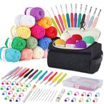 YINVA Crochet Kits for Beginners Adults Crochet Kit 15Pcsx25g Crochet Yarns Ergonomic Metal Crochet Hooks 2mm-8mm Knitting Accessories Tools Storage Case Needles Crochet Starter Kit-Black