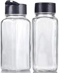 TSEB ENTERPRISE Clear&Transparent Glass Material Salt&Pepper Shaker Spice Holder Condiment Set Holder Dispensers with Black Sifter Two Sided Sifter Cap(shaker holes/pour open)for Home&Kitchen (2 JAR)