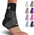 Sleeve Stars Ankle Brace for Sprained Ankle, Plantar Fasciitis Relief Achilles Tendonitis Brace, Ankle Support for Women & Men with Strap, Heel Protector Wrap for Pain & Compression (Single/Black)