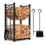 Amagabeli Garden Home 31.6in Large Fireplace Tools Set Firewood Rack Wood Holder Indoor With Tools Tall Wood Log Rack Stacking Wrought Iron