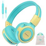 SIMOLIO Wired Headphones Kids with Microphone for On-line Learning, Safe 75dB/85dB/94dB Volume Limited, Share Port, On-Ear/Over-Ear Foldable Children Headphone for School/Tablet/PC