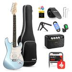 Donner Electric Guitar, DST-152R 39" Electric Guitar Kit HSS Pickup Coil Split, Beginner Set with Amp, Bag, Capo, Strap, String, Tuner, Cable, Picks, Metallic Ice Blue