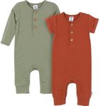 Gerber Baby Boys and Baby Girls' 2-Pack Long Leg Romper, Rust Olive, 18 Months