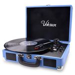 Record Player, VOKSUN Portable Bluetooth Vinyl Turntable, Built-in 2 Stereo Speakers, 3-Speed 33/45/78 RPM Suitcase Vinyl LP Player, Supports Vinyl to MP3 Recording, AUX/USB Encoding/RCA/Headphone