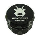 Headchef Samurai Metal Herb and Spices Grinder with Sifter Scraper – 4 Piece Grinder, 55mm (Black)