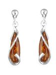 Looped Lozenge Baltic Honey Amber Sterling Silver Dangly/Dangle Drop Earrings for Women/Girls - Unusual Drop Stud Earrings - Amber Jewellery. 080467