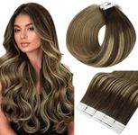 Full Shine Tape In Hair Extensions Human Hair Balayage Color 2 Brown Fading To 8 Ash Brown And 27 Blonde Invisible Hair Extensions Tape In 14 Inch Double Sided Tape Ins 20 Pcs Skin Weft Hair 50 Gram