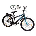 Hercules Wild Rock 24T Ranger Bike with Power Brake, Single Speed, Carrier | 85% Semi-Assembled Bicycle | Hybrid Cycle | Boys Girls | Age 9-13Years | Black Blue