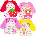 Vicloon Bibs with Sleeves, 4 Pcs Baby Waterproof Weaning Toddler Bib, Long Sleeve Bib Unisex Feeding Bibs Apron for Infant Toddler 6 Months to 3 Years Old