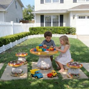 RKGOMDMU Outdoor Mushroom Resin Table & Stool Statues, Large Garden Decor Sculptures, Lawn/Pond/Patio & Stool Ornaments (1 Table + 4 Stools)