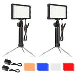 EMART Dimmable Photography Lighting Kit 11 Brightness, Continuous Portable 48 LED Video Light, Tabletop/Low-Angle Shooting, for Game Streams, Conference Zoom, YouTube with 4 Color Filters - 2 Packs