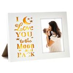 Fanhostco Love Picture Frame for Couples - I Love You to The Moon and Back Anniversary Photo Frame,4x6 Wood Romantic Gift for Boyfriend,Girlfriend,Father Mom,Him and Her (White)