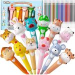 BUNMO Cute Squishy Gel Pens 12-Pack with Soft Grip - Stocking Stuffers for Girls - Gifts for Tween Girls, Cute Pens with 24 Ink Refills - Squishy Design for Squeezing - Stocking Stuffers for Kids