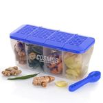 E-COSMOS 4 section container for vegetables,dryfruits,spices,grocery,pickles,and multipurpose 4 in 1 box for kitchen & Storage Containers Airtight,Cereal 1800 ML with 4 Spoons - Multi, Plastic (Blue)