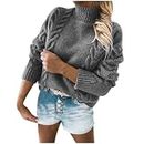Womens Fall Winter Sweaters Trendy Turtleneck Long Sleeve Chunky Cable Knit Sweater Loose Casual Warm Soft Comfy Tops, A01 Gray, Large
