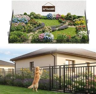 Decorative Garden Fence Metal Dog Fence Outdoor, 32in (H) x 108ft (L), 42 Panels + 6 Gates, Heavy Duty Garden Fencing Animal Barrier for Patio & Flower Bed, Black-Silver