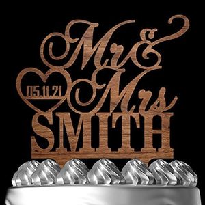 Wedding Cake Toppers, Personalized Mr & Mrs Heart, Customized Wedding Date & Last Name To Be Bride & Groom | Wood Cake Toppers, Wedding Party Cake Decor, Wedding Cake Decoration, Engagement Decoration