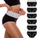 Ladies High Waist Knickers Women's Cotton Briefs Underwear Full Back Coverage Soft Stretch Panties Multipack (6 Pack)-XL Black