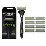 WILKINSON SWORD - Hydro 3 Razor For Men, Carbon Coated Blades, Hydrating Gel & Skin Guards, Razor + 8 Razor Blades