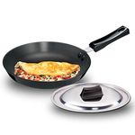 Hawkins Futura 24 cm Frying Pan, Hard Anodised Fry Pan with Stainless Steel Lid, Black (AF24S)