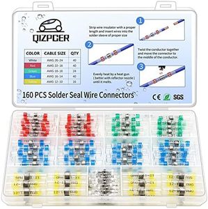 160 Pcs Solder Seal Wire Connectors Kit, Electrical Connectors Heat Shrink Wire Connectors Waterproof Electrical Cable Butt Terminals for Marine Automotive Trailer RV Boat Truck Wiring