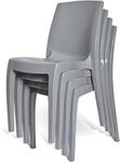 4 x GARDEN Chairs Grey Gloss | Stackable,100% Recyclable, Strong, Stain & UV Resistant, Made in UK, Easy to Clean, Durable, Stylish, Comfortable, Garden, Patio, Lawn, Balcony, Outdoor