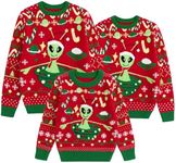 Simplee kids Ugly Christmas Sweaters for Women Man Family Matching Outfits Alien Print Pullover Tops