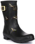 Joules Women's Molly Welly Wellington Boots, Black Metallic Bees,6 UK